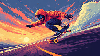 Skateboarder Pixel Art, skateboard, pixel, sky, sunset, art, artist, artwork, digital-art, ai, deviantart HD wallpaper
