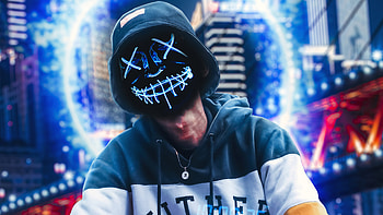 Cool Guy With Camera In City , mask, hoodie, anonymus, neon, graphy HD wallpaper
