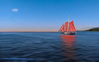 Sailboat, sea, yacht, red HD wallpaper