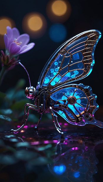 Intricate Mechanical Butterfly with Glowing Blue Internal Circuitry, Futuristic, Cyberpunk HD phone wallpaper