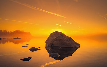 Golden Light Morning, rocks, reflection, nature HD wallpaper