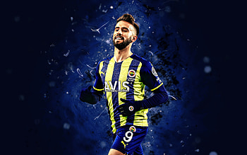 Diego Rossi, , 2022, Fenerbahce SK, Uruguayan footballers, Turkish Super Lig, soccer, blue neon lights, Fenerbahce FC, Diego Rossi Fenerbahce, Diego Rossi HD wallpaper