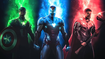 The Trinity Together, iron-man, thor, captain-america, superheroes, artwork, artist HD wallpaper