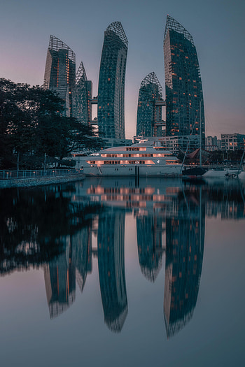 Cities, City, Lake, Pier, Skyscrapers, Boat, Wharf HD phone wallpaper