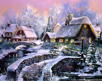 Christmas Sunset, winter, painting, christmas, sunset HD wallpaper