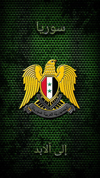Coat of arms, sayings, symbol, green, arabic, texture, bird, eagle, syria HD phone wallpaper