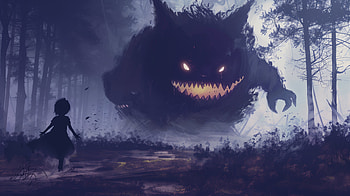 Anxionously scary looking Pokemon Gengar, creeping from distance, Anime, Pokemon, Gengar (Pokémon) HD wallpaper