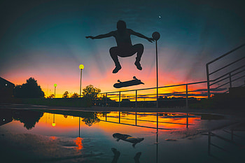 Man, skateboarding, sports, sunset, silhouette HD wallpaper
