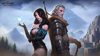 Geralt and Yennefer, geralt, yennefer, fantasy, man, couple, foritis wong, girl, the witcher HD wallpaper