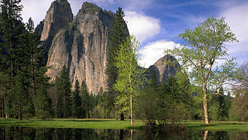 beautiful rocky cliffs, trees, grass, cliffs, lake HD wallpaper