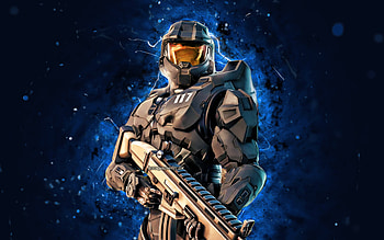Matte Black Master Chief, , blue neon lights, Fortnite Battle Royale, Fortnite characters, Matte Black Master Chief Skin, Fortnite, Matte Black Master Chief Fortnite HD wallpaper