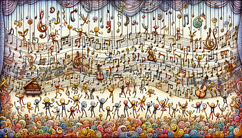 Vibrant Musical Score Fantasy Art, sheet music, music, illustration, concert, performance HD wallpaper