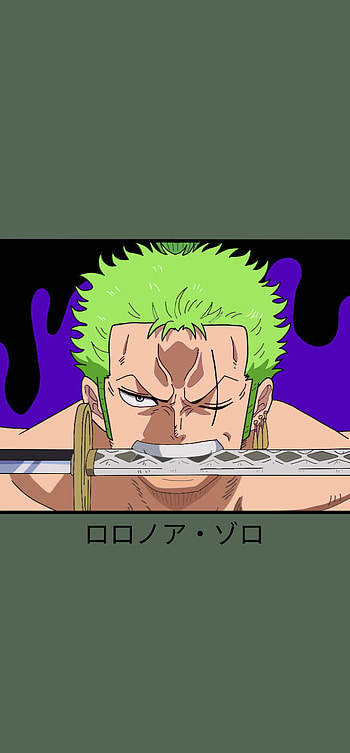 Zoro One Piece, sword, box logo, green, Roronoa Zoro, olive, mugiwara, bogo, wano, one piece, straw hat, anime HD phone wallpaper