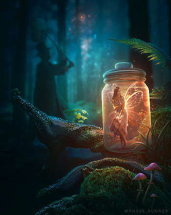 Trapped, art, organism, jar, artwork, fairy HD phone wallpaper