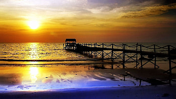 Nature, Sunset, Sea, Reflection, Pier, Evening, Fencing, Enclosure, Calm HD wallpaper