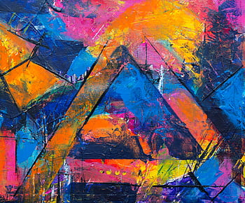 Colorful abstract artwork featuring vivid geometric shapes and dynamic brushstrokes. HD wallpaper
