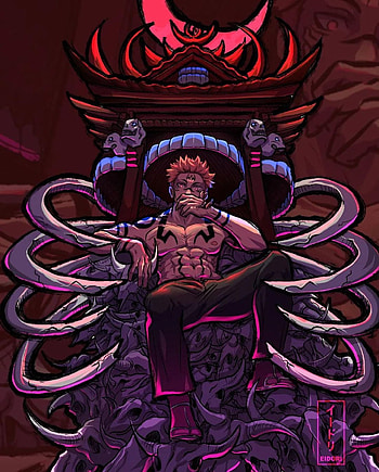 Sukuna, jujutsu_kaisen, magenta, super_villain, art, pink, drawing, yuji_itadori, anime, superpower HD phone wallpaper