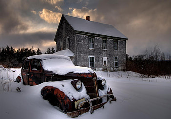 Winter, car, snow, house HD wallpaper
