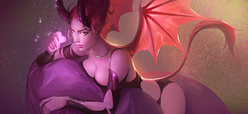 Demoness, wings, succubus, bat, girl, demon, anastasia shestak, pink, fantasy, luminos HD wallpaper
