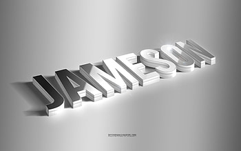 Jameson, silver 3d art, gray background, with names, Jameson name, Jameson greeting card, 3d art, with Jameson name HD wallpaper
