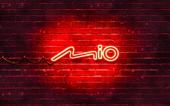 Mio red logo, , red brickwall, Mio logo, brands, Mio neon logo, Mio HD wallpaper