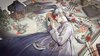Year of the Tiger, asian, tiger, art, cub, gorgeous, year, cute, girl, chinese, superb, fantasy, kwon young jin, tigru, draw, duck, frumusete, bunny, ears HD wallpaper