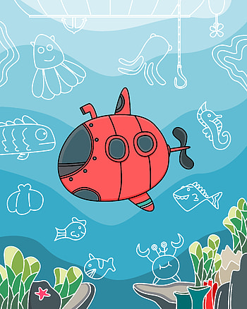 Art, Fishes, Vector, Depth, Submarine HD phone wallpaper