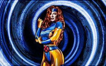 Jean Grey, blue grunge background, Cyberpunk 2077, RPG, fan art, Cyberpunk 2077 characters, vortex, Jean Grey Cyberpunk, Jean Elaine Grey HD wallpaper