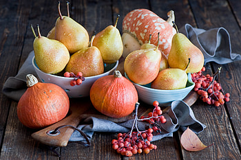 Food, Pears, Pumpkin, Plate, Rowan HD wallpaper