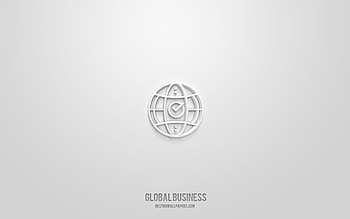 Global business 3d icon, white background, 3d symbols, Global business, business icons, 3d icons, Global business sign, business 3d icons HD wallpaper