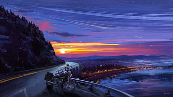 Motorcyle Digital Art Sunset Artwork, motorcycle, bikes, artwork, artist, digital-art HD wallpaper