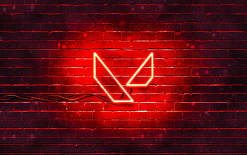 Valorant red logo, , red brickwall, Valorant logo, games brands, Valorant neon logo, Valorant HD wallpaper