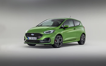 Ford Fiesta ST, 2022, front view, exterior, green hatchback, new green Fiesta ST, American cars, Ford HD wallpaper