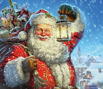 Santa, fantasy, craciun, christmas, red, man, harsh taggar, old, lantern, luminos HD wallpaper