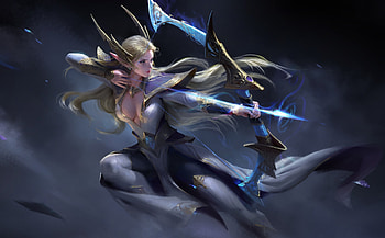 Archer girl, blue, frumusete, fantasy, art, archer, wang xiao, girl, elf HD wallpaper