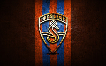 Sibenik FC, golden logo, HNL, orange metal background, football, croatian football club, HNK Sibenik logo, soccer, HNK Sibenik HD wallpaper