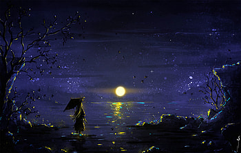 Sunset, Art, Night, Silhouette, Umbrella HD wallpaper