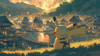 Pikachu Seeing Fireworks, pikachu, anime, cartoons, fireworks, ai, artist, artwork, digital-art HD wallpaper