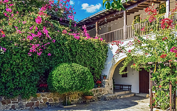 Monastery Backyard in Cyprus, Cyprus, garden, monastery, gallery HD wallpaper