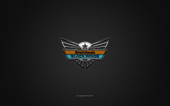 Steinbach Black Wings 1992, Austrian hockey club, silver logo, gray carbon fiber background, Austrian Hockey League, hockey, Linz, Austria, Steinbach Black Wings logo HD wallpaper