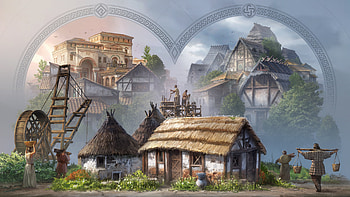 Anno 117: Pax Romana — Village, Video Game, Medieval Village HD wallpaper