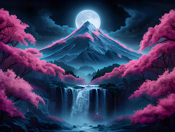 Mystical night scenery with a glowing full moon, landscape, full moon HD wallpaper