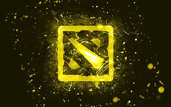 Dota 2 yellow logo, , yellow neon lights, creative, yellow abstract background, Dota 2 logo, online games, Dota 2 HD wallpaper
