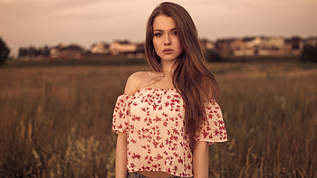 Brunette Girl In A Dress Shorts With Open Shoulder , brunette, girls, model, outdoor HD wallpaper