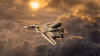 Macross Skies — Robotech Valkyrie Over Golden Clouds HD wallpaper