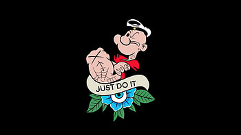 Popeye Just Do It, popeye, cartoons, dark, black, oled, artist, artwork, digital-art HD wallpaper