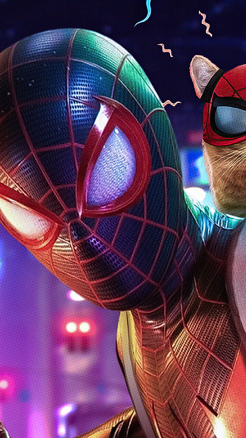 miles morals an cat, automotive lighting, red, spider man HD phone wallpaper