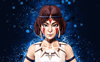 San, , blue neon lights, Princess Mononoke, manga, Ghibli, artwork, Ghibli characters, Mononoke hime, Wolf Girl, protagonist, San Ghibli HD wallpaper