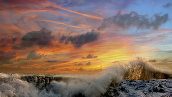 awesome sky over sea waves, sea, clouds, sky, waves HD wallpaper