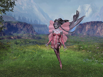 Fairy, trees, sky, mountain HD wallpaper